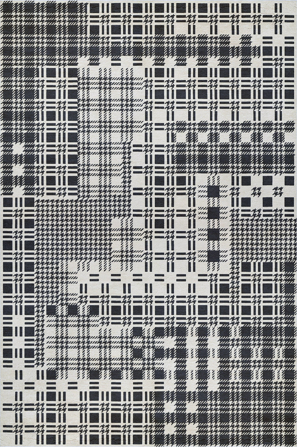 Plaid Chanel rug by Volver Studios black white